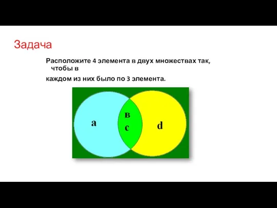 Расположите 4 элемента в двух множествах так, чтобы в каждом из них