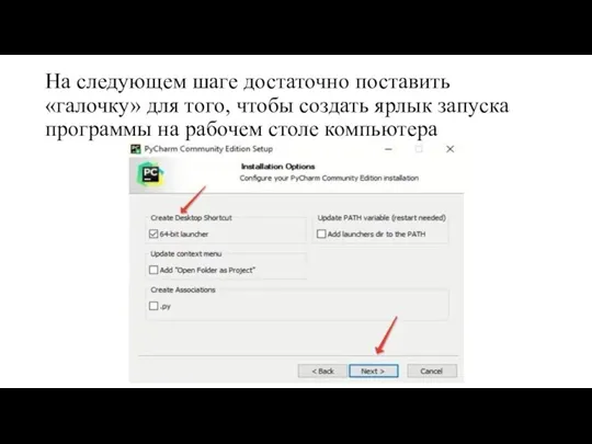 На следующем шаге достаточно поставить «галочку» для того, чтобы создать ярлык запуска