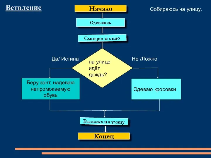 Ветвление на улице идёт дождь? Беру зонт, надеваю непромокаемую обувь Одеваю кросовки