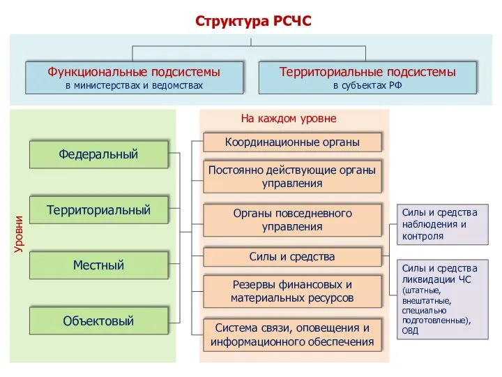 Силы и средства ликвидации ЧС (штатные, внештатные, специально подготовленные), ОВД Структура РСЧС