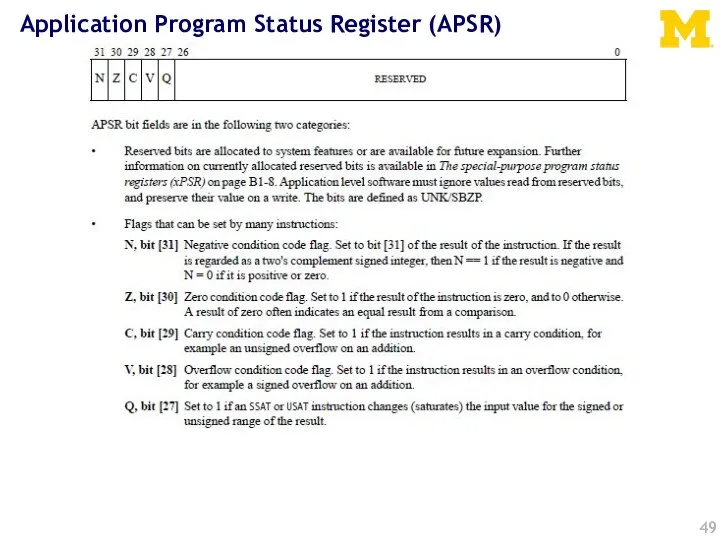 Application Program Status Register (APSR)