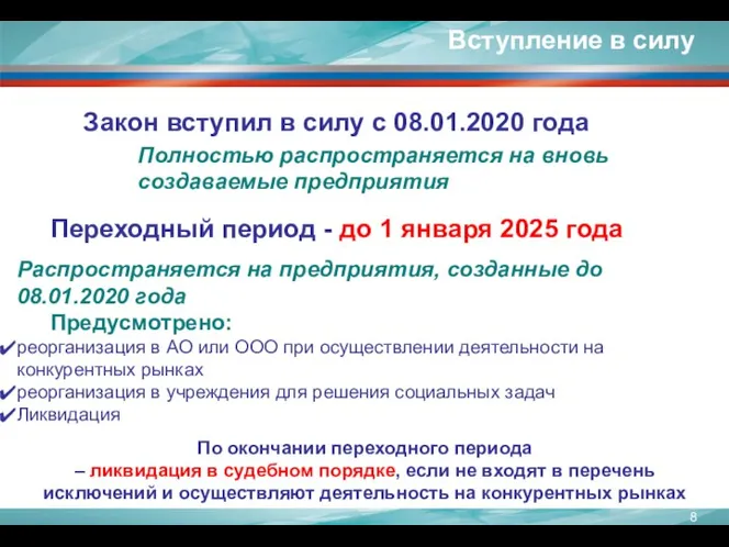 Переходный период - до 1 января 2025 года Распространяется на предприятия, созданные