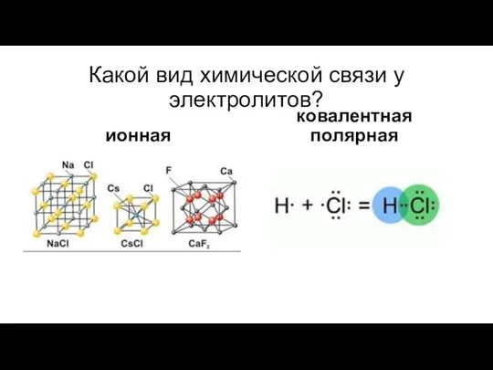 Какой вид химической связи у электролитов? ионная ковалентная полярная