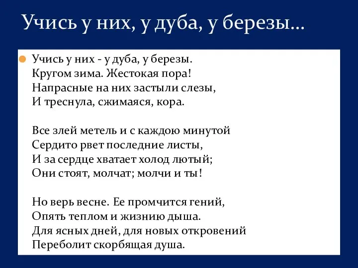 Учись у них, у дуба, у березы… Учись у них - у