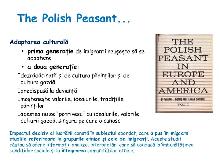 The Polish Peasant... Adaptarea culturală prima generație de imigranți reușește să se