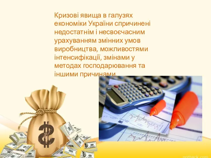 Кризові явища в галузях економіки України спричинені недостатнім і несвоєчасним урахуванням змінних