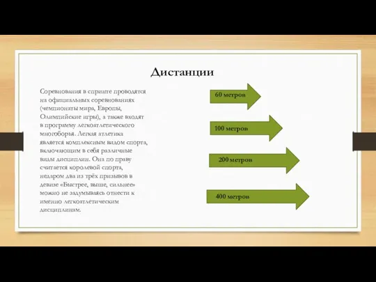 Дистанции Соревнования в спринте проводятся на официальных соревнованиях (чемпионаты мира, Европы, Олимпийские