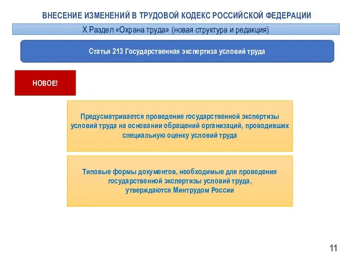 ВНЕСЕНИЕ ИЗМЕНЕНИЙ В ТРУДОВОЙ КОДЕКС РОССИЙСКОЙ ФЕДЕРАЦИИ Статья 213 Государственная экспертиза условий