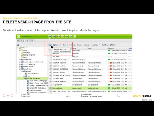 Delete search component on Helios DELETE SEARCH PAGE FROM THE SITE To