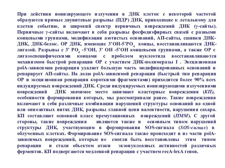 При действии ионизирующего излучения в ДНК клеток с некоторой частотой образуются прямые