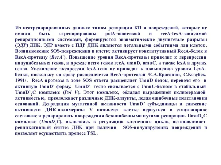 Из неотрепарированных данным типом репарации КП и повреждений, которые не смогли быть