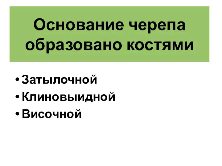 Основание черепа образовано костями Затылочной Клиновыидной Височной