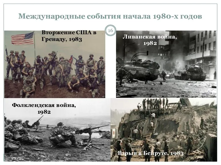 Международные события начала 1980-х годов Фолклендская война, 1982 Взрыв в Бейруте, 1983