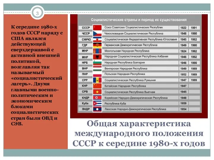 Общая характеристика международного положения СССР к середине 1980-х годов К середине 1980-х