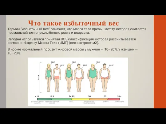 Что такое избыточный вес Термин "избыточный вес" означает, что масса тела превышает