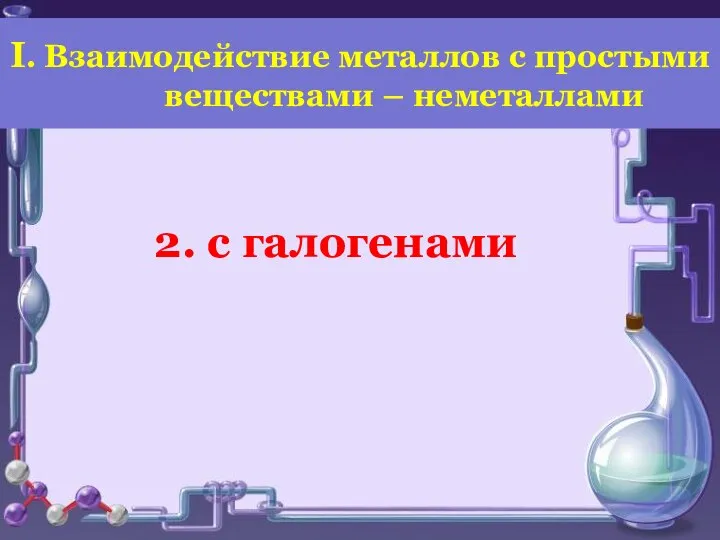 2. с галогенами I. Взаимодействие металлов с простыми веществами – неметаллами