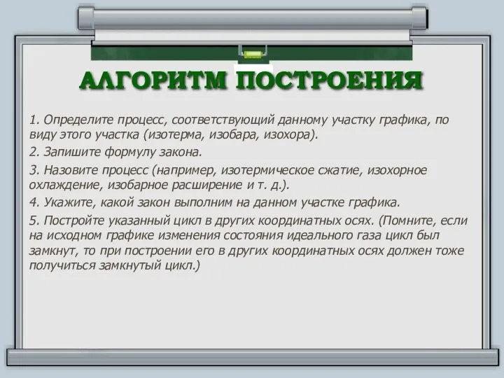 АЛГОРИТМ ПОСТРОЕНИЯ 1. Определите процесс, соответствующий данному участку графика, по виду этого