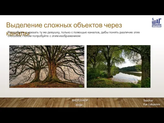 Выделение сложных объектов через каналы PHOTOSHOP 2018г. Teacher Ilya Lukyanov Попробуйте вырезать