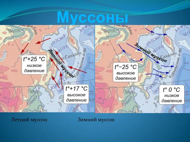 Муссоны Летний муссон Зимний муссон