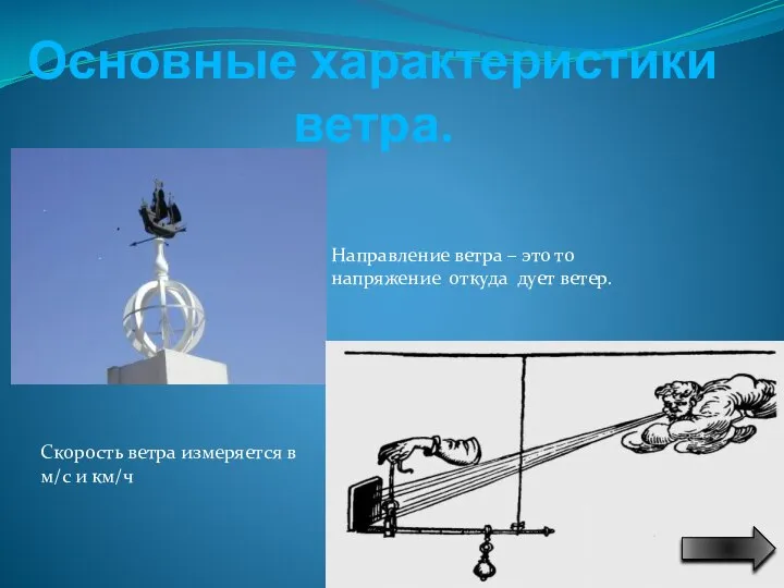 Основные характеристики ветра. Направление ветра – это то напряжение откуда дует ветер.