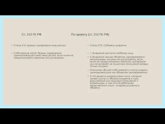 Ст. 210 ГК РФ По проекту (ст. 210 ГК РФ) Статья 210.