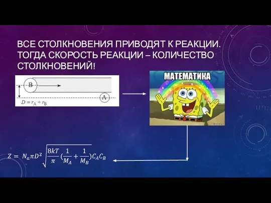 ВСЕ СТОЛКНОВЕНИЯ ПРИВОДЯТ К РЕАКЦИИ. ТОГДА СКОРОСТЬ РЕАКЦИИ – КОЛИЧЕСТВО СТОЛКНОВЕНИЙ!