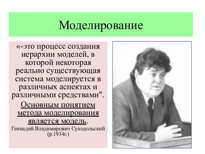 Моделирование «-это процесс создания иерархии моделей, в которой некоторая реально существующая система