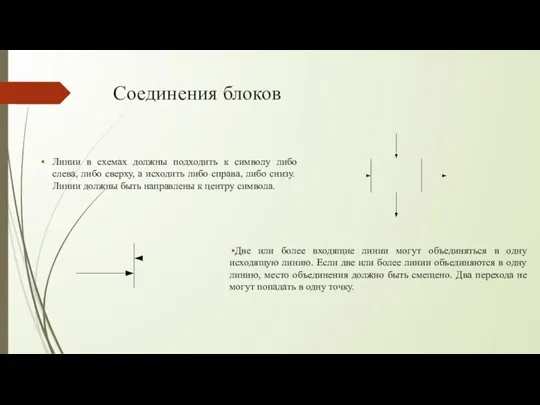 Соединения блоков Две или более входящие линии могут объединяться в одну исходящую