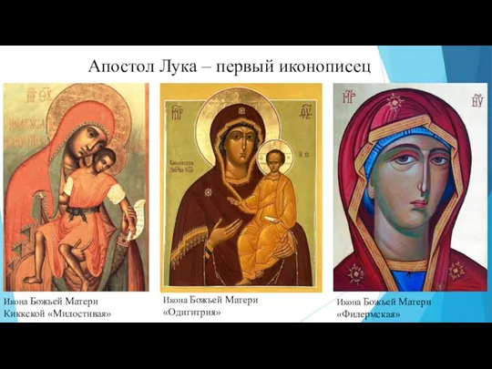 Апостол Лука – первый иконописец Икона Божьей Матери Киккской «Милостивая» Икона Божьей