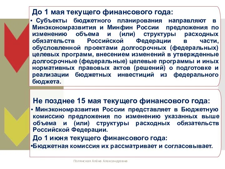 Не позднее 15 мая текущего финансового года: Минэкономразвития России представляет в Бюджетную