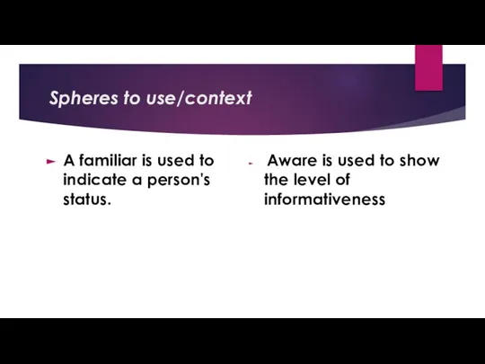 Spheres to use/context A familiar is used to indicate a person's status.