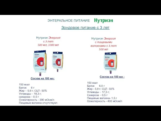ЭНТЕРАЛЬНОЕ ПИТАНИЕ Зондовое питание с 3 лет Нутриэн Энергия с 3 лет
