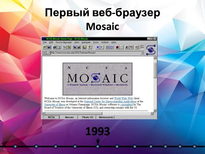 Первый веб-браузер Mosaic 1993