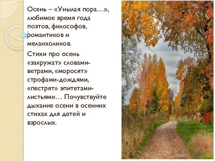 Осень – «Унылая пора…», любимое время года поэтов, философов, романтиков и меланхоликов.