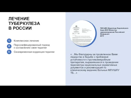 1. 2. ЛЕЧЕНИЕ ТУБЕРКУЛЕЗА В РОССИИ Комплексное лечение Персонифицированный подход к составлению