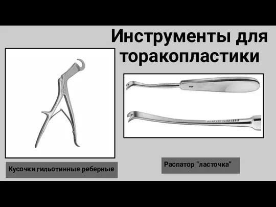 Инструменты для торакопластики Кусочки гильотинные реберные Распатор “ласточка”