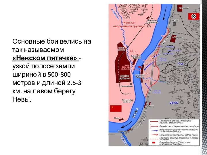 Основные бои велись на так называемом «Невском пятачке» - узкой полосе земли