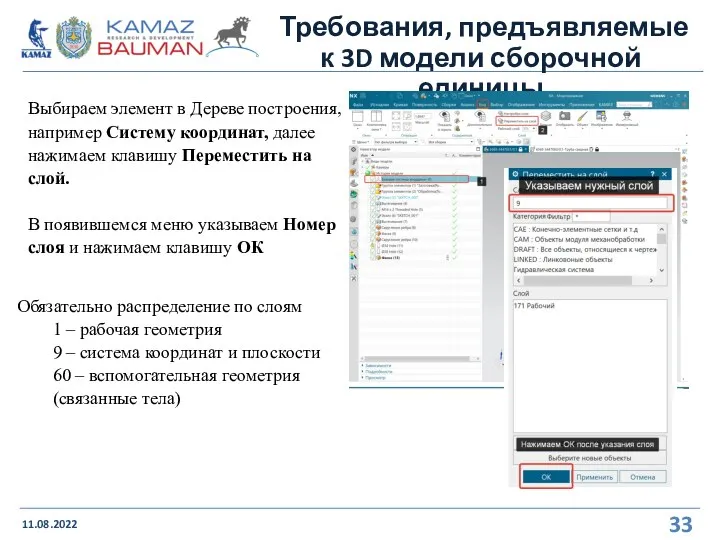 Требования, предъявляемые к 3D модели сборочной единицы 11.08.2022 Обязательно распределение по слоям