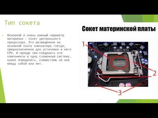 Тип сокета Основной и очень важный параметр материнки – сокет центрального процессора.