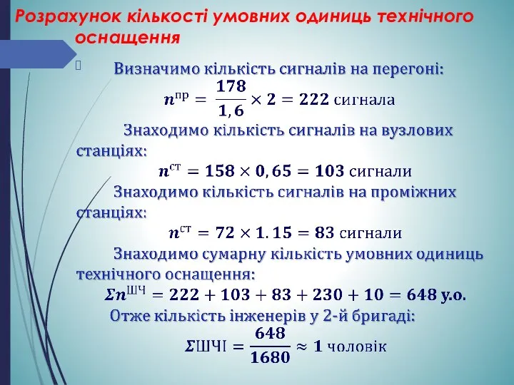 Розрахунок кількості умовних одиниць технічного оснащення