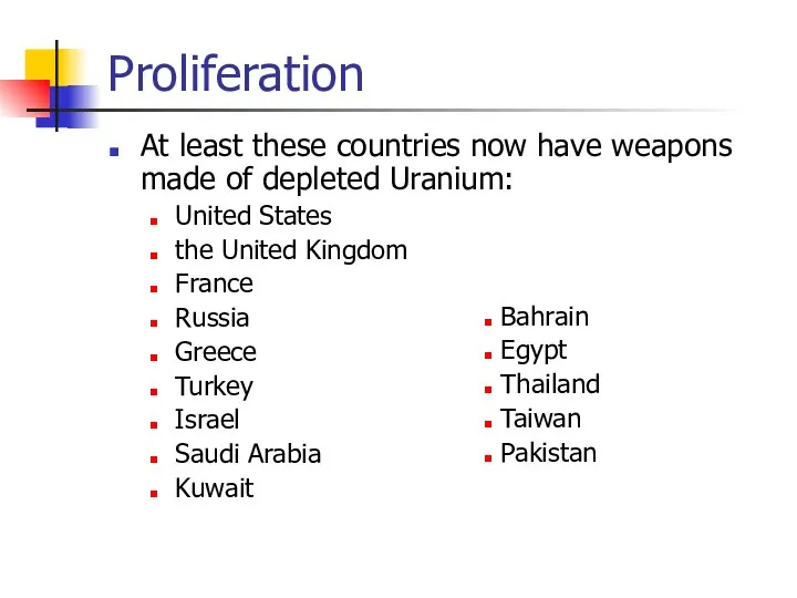 Proliferation At least these countries now have weapons made of depleted Uranium: