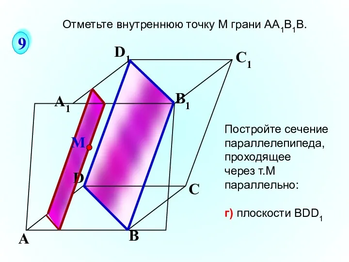 А В С А1 D1 С1 B1 D Постройте сечение параллелепипеда, проходящее