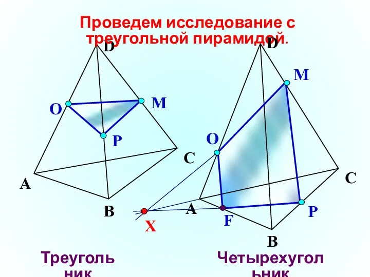 Р Проведем исследование с треугольной пирамидой. Р О М А В С