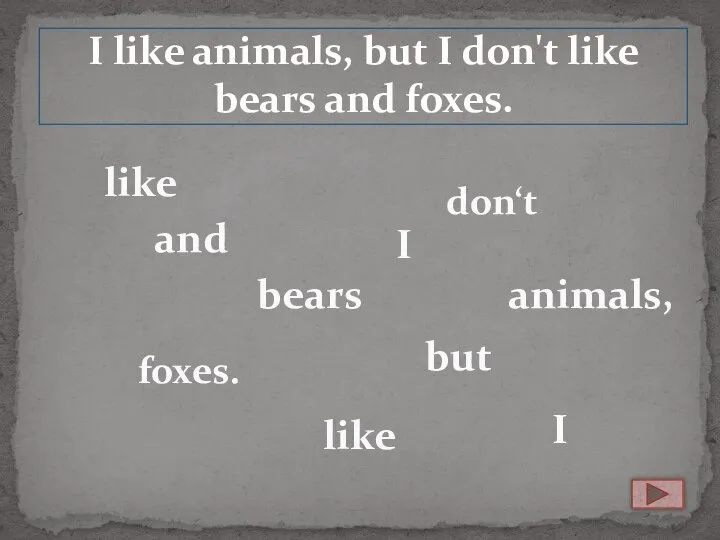 I like animals, but I don't like bears and foxes. I don‘t