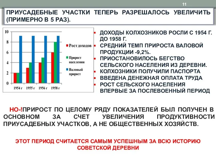 ПРИУСАДЕБНЫЕ УЧАСТКИ ТЕПЕРЬ РАЗРЕШАЛОСЬ УВЕЛИЧИТЬ (ПРИМЕРНО В 5 РАЗ). ЭТОТ ПЕРИОД СЧИТАЕТСЯ