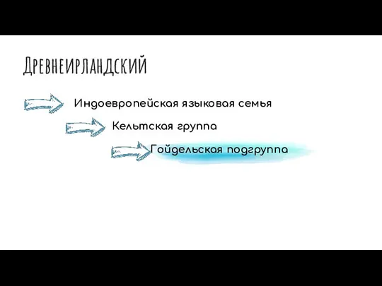 Древнеирландский Индоевропейская языковая семья Кельтская группа Гойдельская подгруппа