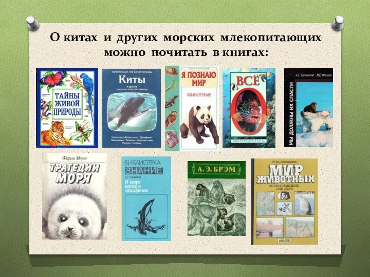 О китах и других морских млекопитающих можно почитать в книгах: