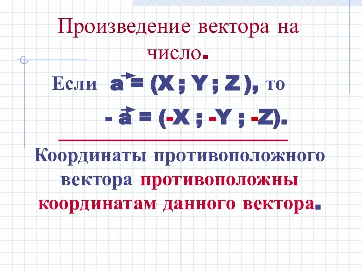 Произведение вектора на число. Если a = (X ; Y ; Z