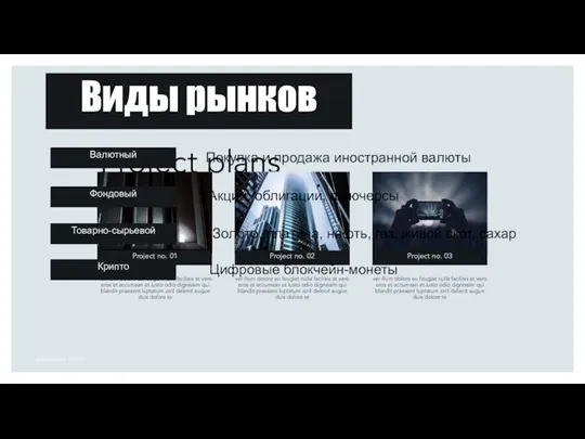 Валютный Виды рынков Фондовый Товарно-сырьевой Крипто Покупка и продажа иностранной валюты Акции,