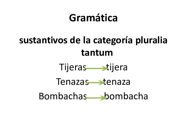 Gramática sustantivos de la categoría pluralia tantum Tijeras tijera Tenazas tenaza Bombachas bombacha